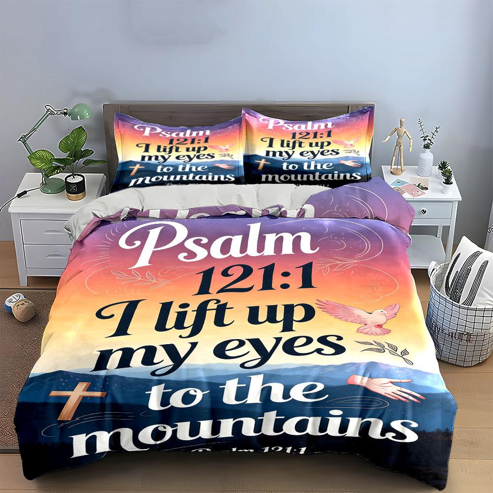 Cross, dove, text, mountains. Bedding sets Duvet cover sets Duvet covers Pillowcases(1* Duvet Cover 2* Pillowcases without duvet insert)