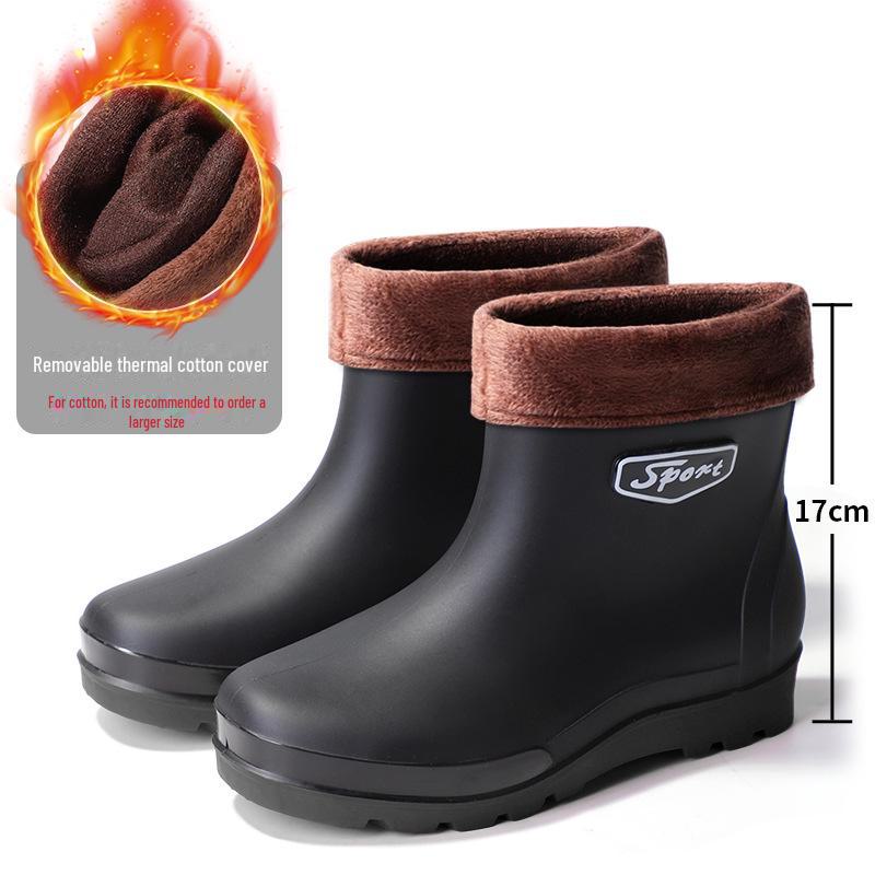 Мужские короткие модные резиновые сапоги - светоотражающие, водонепроницаемые, с эластичной резинкой, черные резиновые туфли