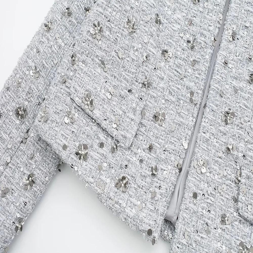 Women Sequins Coat O Neck Long Sleeves Female Loose Jacket Gold Silver Wild Shiny Short Woman Cardigan Coat Streetwear