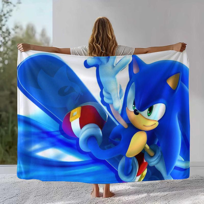Ретро Мультяшное Игровое Фланелевое Одеяло S-Sonic, Ультра Мягкое Теплое Плюшевое Покрывало для Дома, Спальни, Кровати, Дивана, Походного Пикника, Подарок