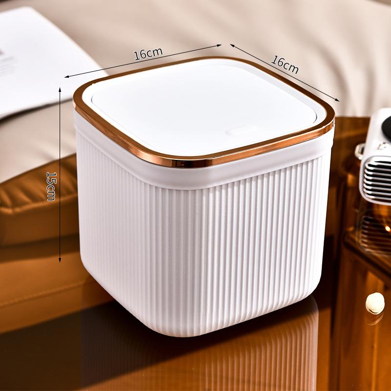 Desktop Trash Can Fashion Light Luxury Living Room Cute Small Trash Can Household Debris Storage Bucket With Lid & Inner Bucket