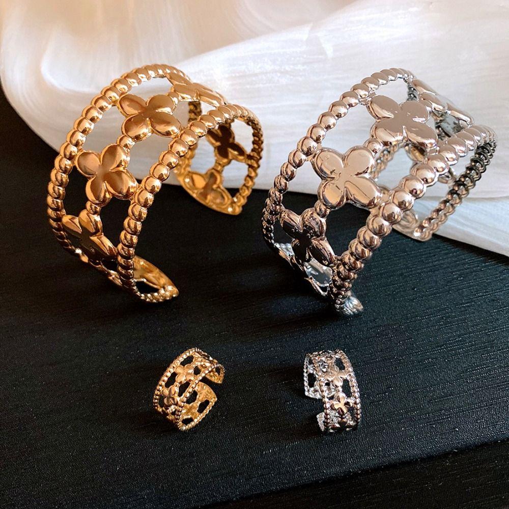 Clover Shaped Hollow Flower Bangle Gold/silver Open Bracelet Jewelry Gift Flower Cuff Bangle Party
