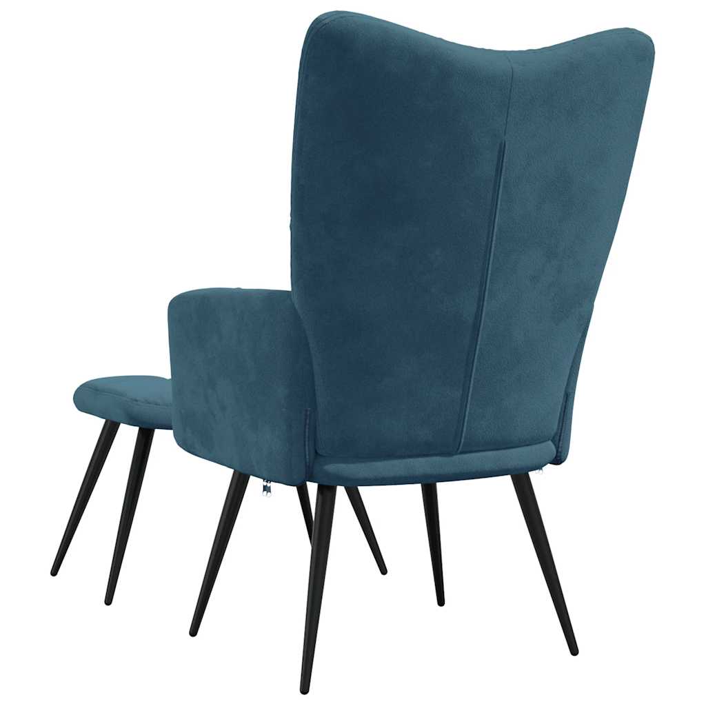 Recliner with Footstool Blue Velvet