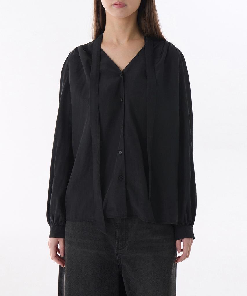 MUSINSA STANDARD WOMAN Women'S Volume Shirring Tie Blouse [Black]