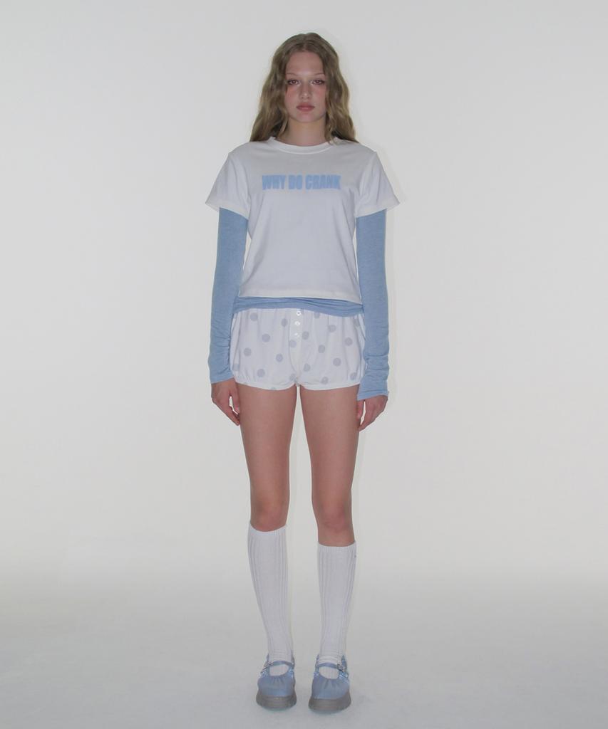 CRANK Dot Balloon Button Sweat Shorts_White