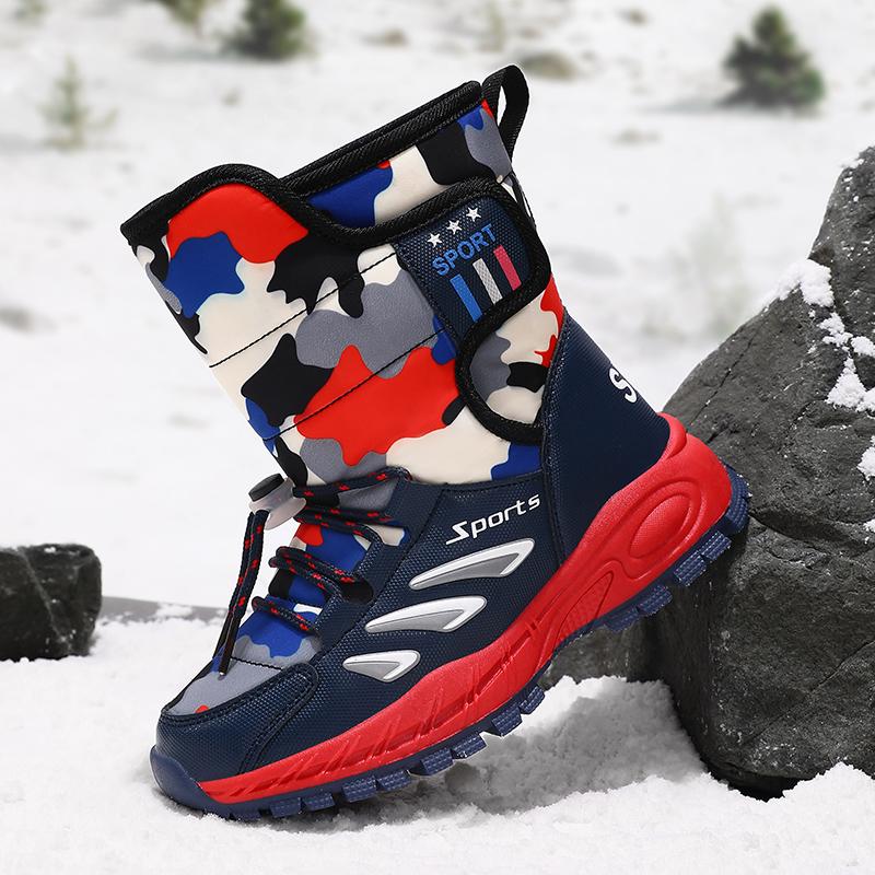 Winter Children's Velcro and Fleece Warm High Top Cotton Shoes Snow Boots Boys' and Girls' Short Boots High Boots