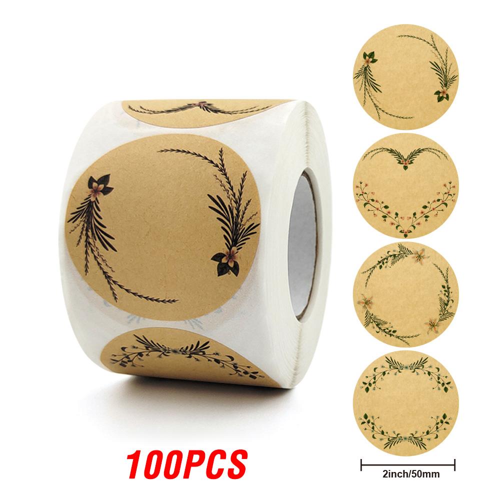 100500 Pcs 2 Inch 5cm Kraft Paper Flowers Thank You Label Stickers for Gift Card Package Party Wrapping Baking Small Business