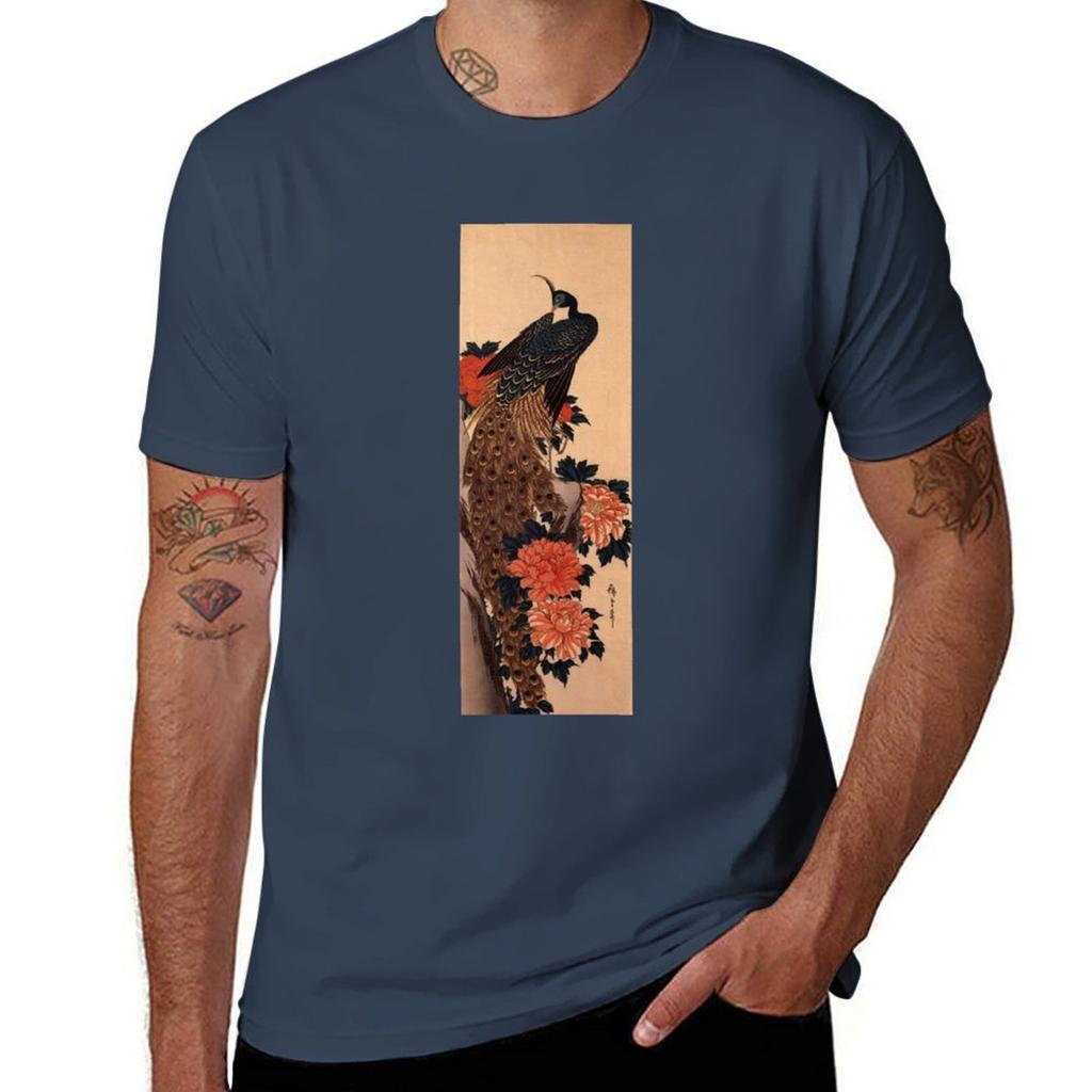 Peacock And Peony By Utagawa Hiroshige (Reproduction) Tshirt T Shirt Unisex Plain T Shirt Custom Print Tshirt
