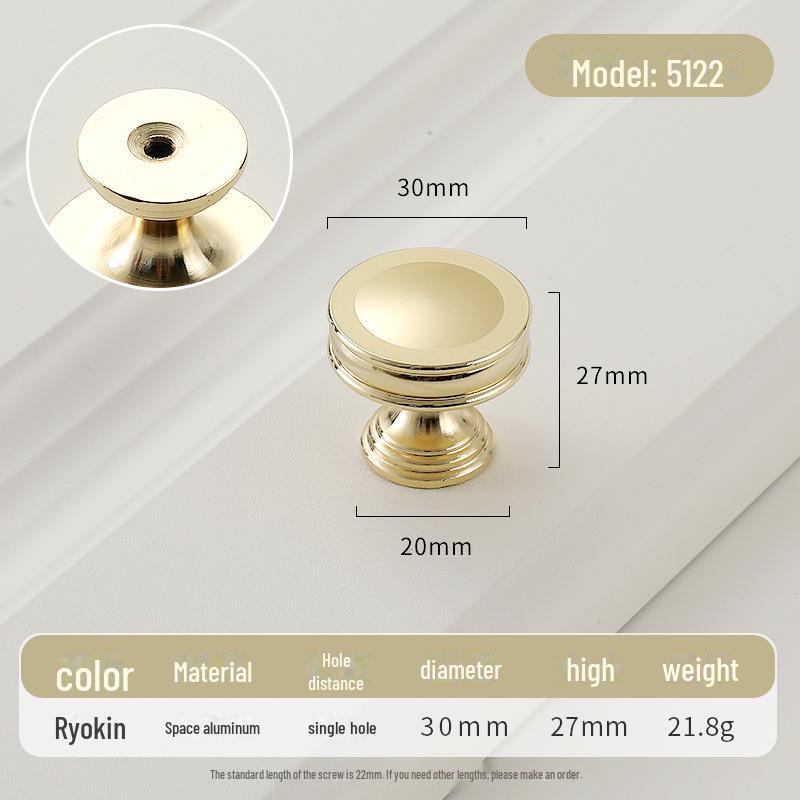 Золотая круглая ручка для ящика класса люкс с одним отверстием для современных простых шкафов