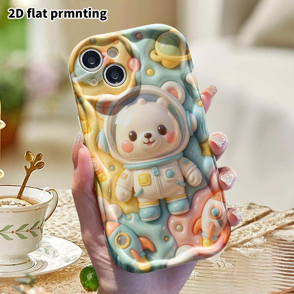 Phone Case: 2D flat design suitable for iPhone 18 17 16 15 14 13 Pro protective case, Astronaut Bear, perfect Christmas and Halloween holiday gift