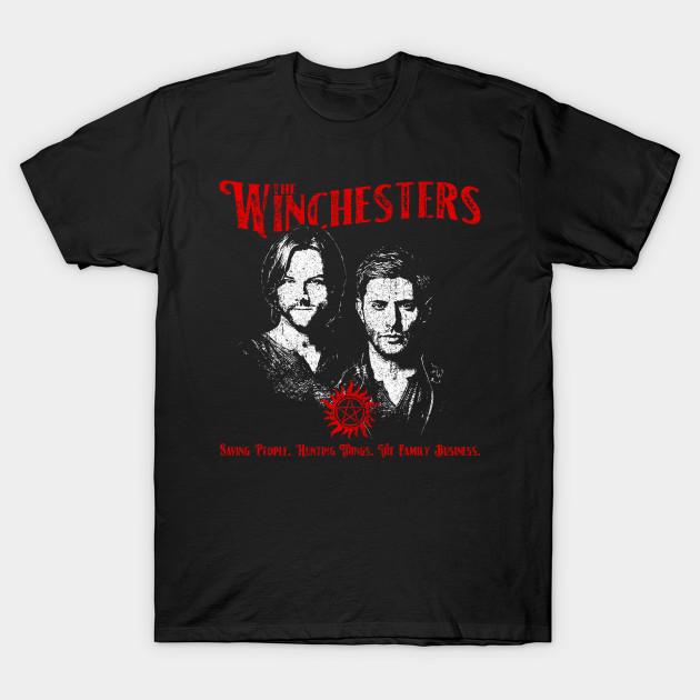 Мужская черная футболка с принтом The Winchesters Печать на трансферной бумаге без вырезания Хлопковая футболка