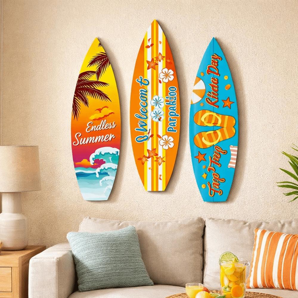 Retro Surfboard Wall Hanging Colorful Wooden Surfboard Sign Beach Surfboard Decor Beach Party