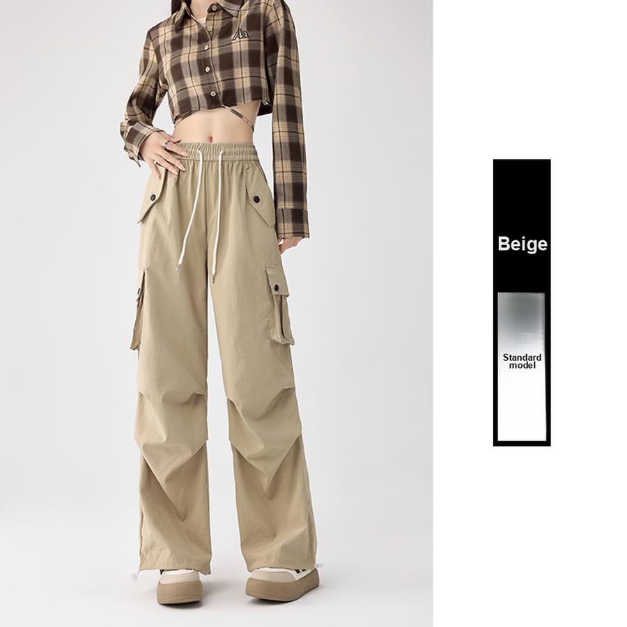 Women's American Cargo Pants Summer New High Waist Quick Dry Parachute Pants Casual Wide Leg Sports Long Pants Trendy