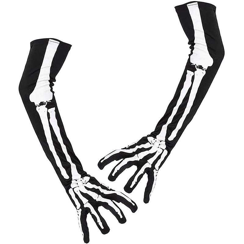 Unisex Winter Adult Halloween Skeleton Skull Full Finger Long Gloves Glow In The Dark Stretch Cosplay Goth Mittens Accessories
