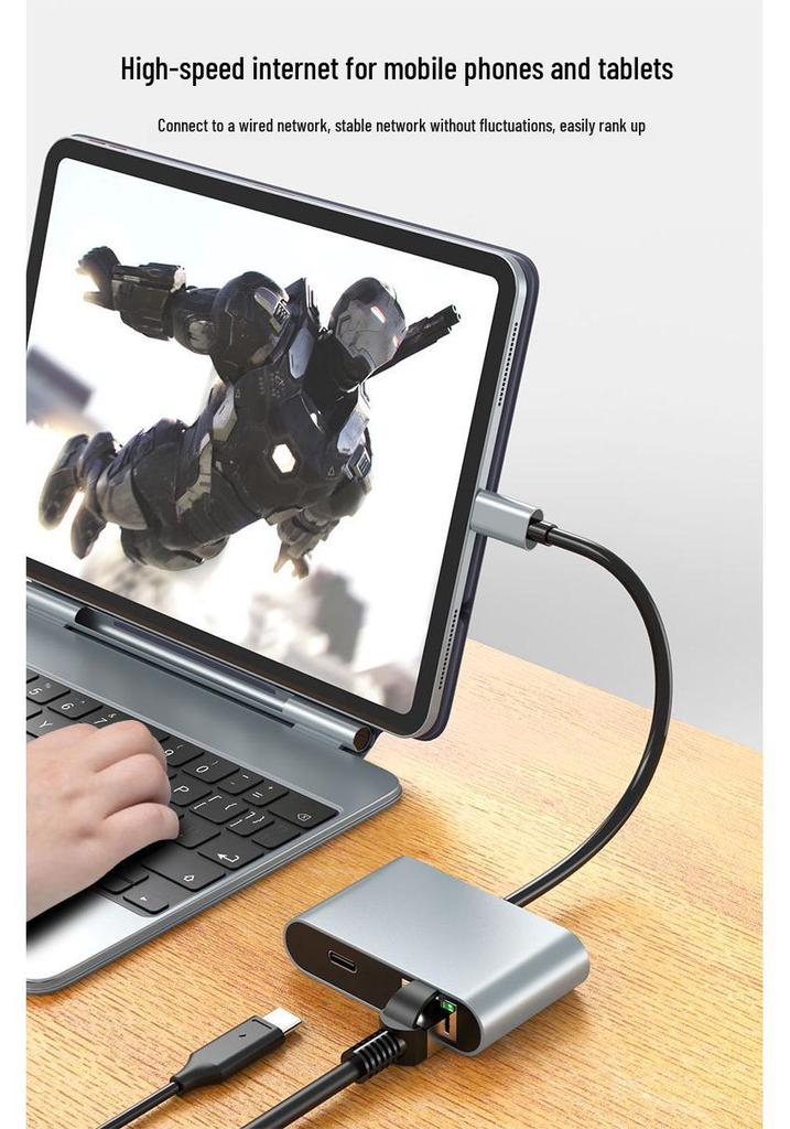 Адаптер Gigabit Ethernet Type-C 60 Вт с RJ45 для быстрой зарядки и подключения хаба
