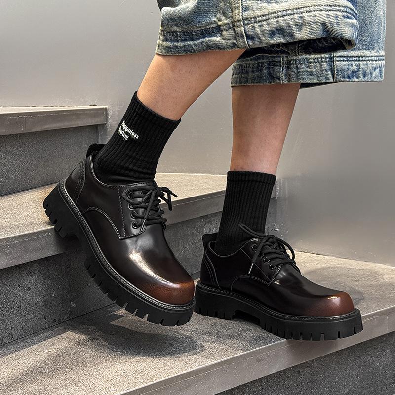 Новые британские кожаные туфли повседневная обувь увеличивают рост дорожные модные тенденции универсальные туфли дерби на платформе 3136-R