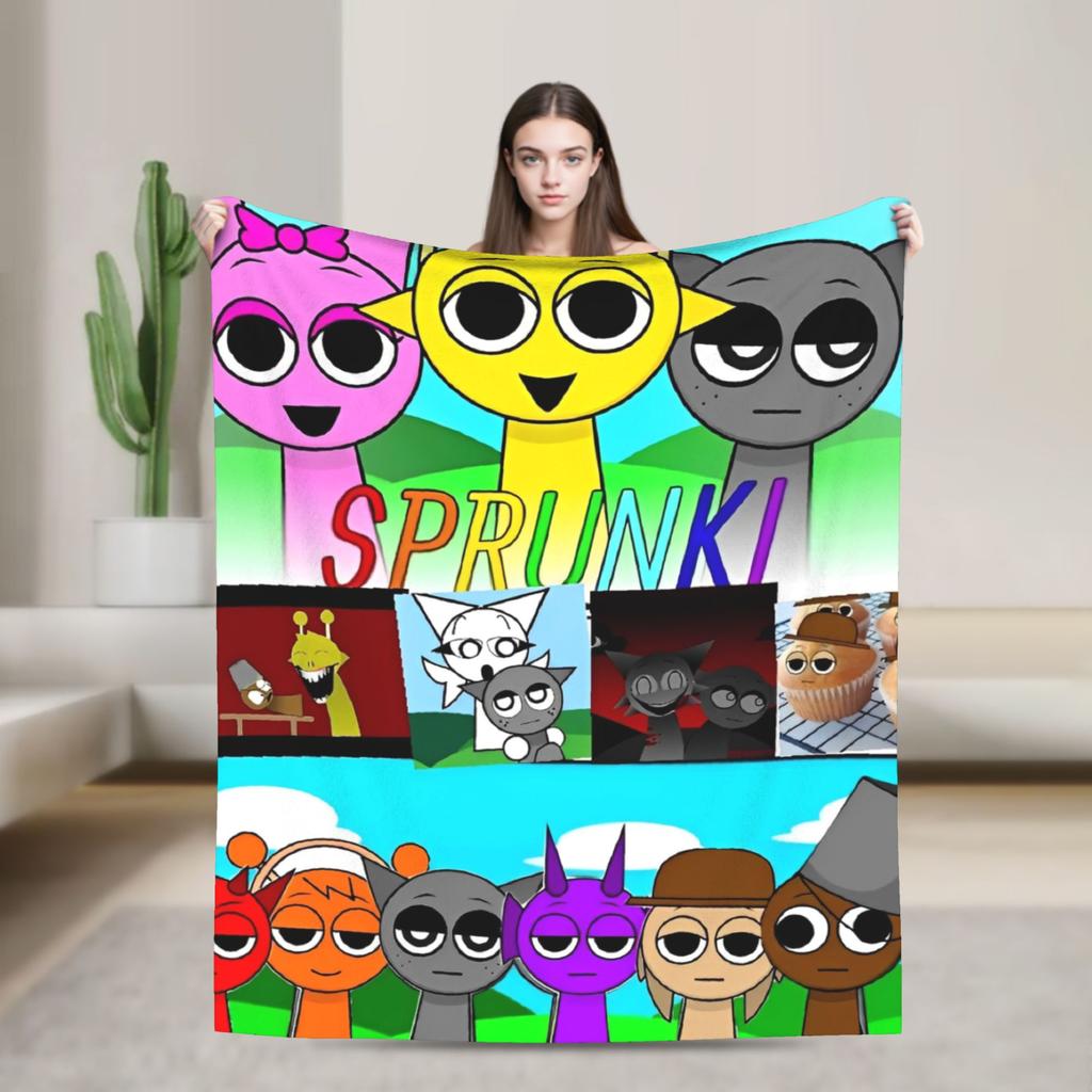 Sprunkis Plush Blanket Cartoon Game Awesome Throw Blankets for Sofa Bedding Lounge 150*125cm Plush Thin Quilt