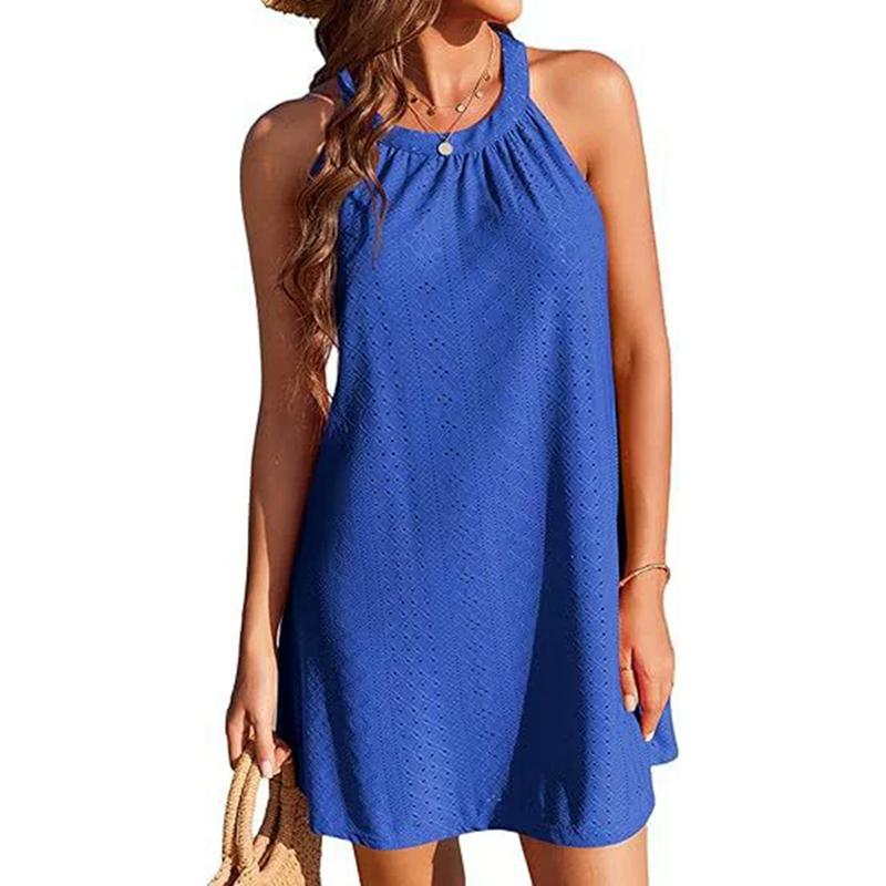 Женский ажурный вязаный купальник-туника Летний без рукавов Пляжное платье