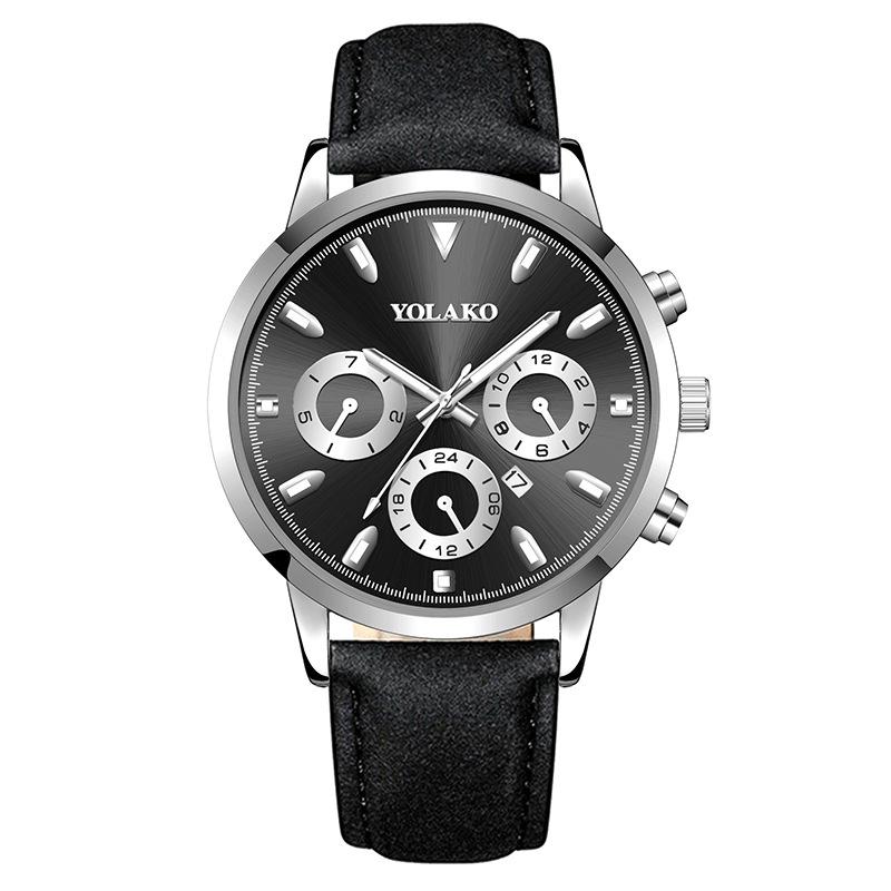 Fake Three-Eye Belt Men'S Watch Business Fashion Quartz Watch Calendar Luminous