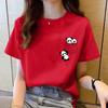 Женский топ с коротким рукавом, летняя новая футболка с принтом в виде панды из мультфильма, корейская мода, женские топы, свободная футболка с круглым вырезом для женщин