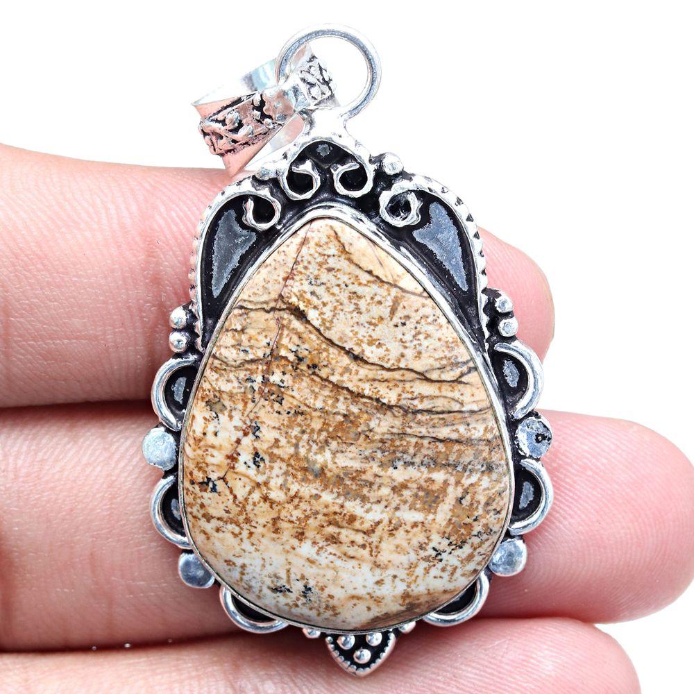 Подвеска с изображением драгоценного камня яшмы ручной работы ко Дню матери, серебряное украшение 2,25 дюйма