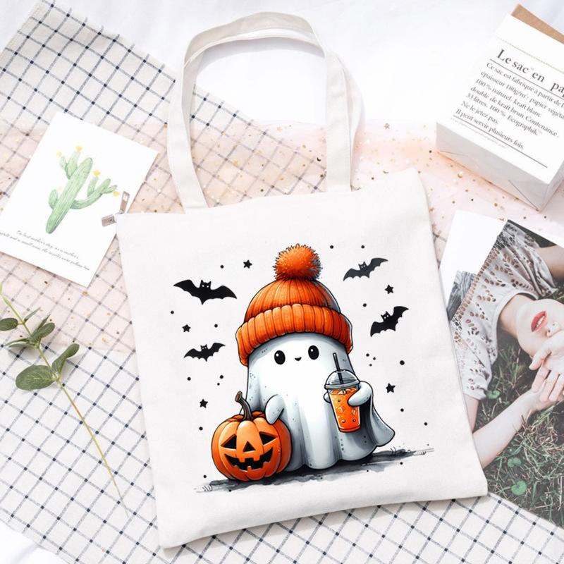 Halloween Printed Shoulder Bag Female Large Capacity Student Canvas Bag Tutoring Shopping Bag