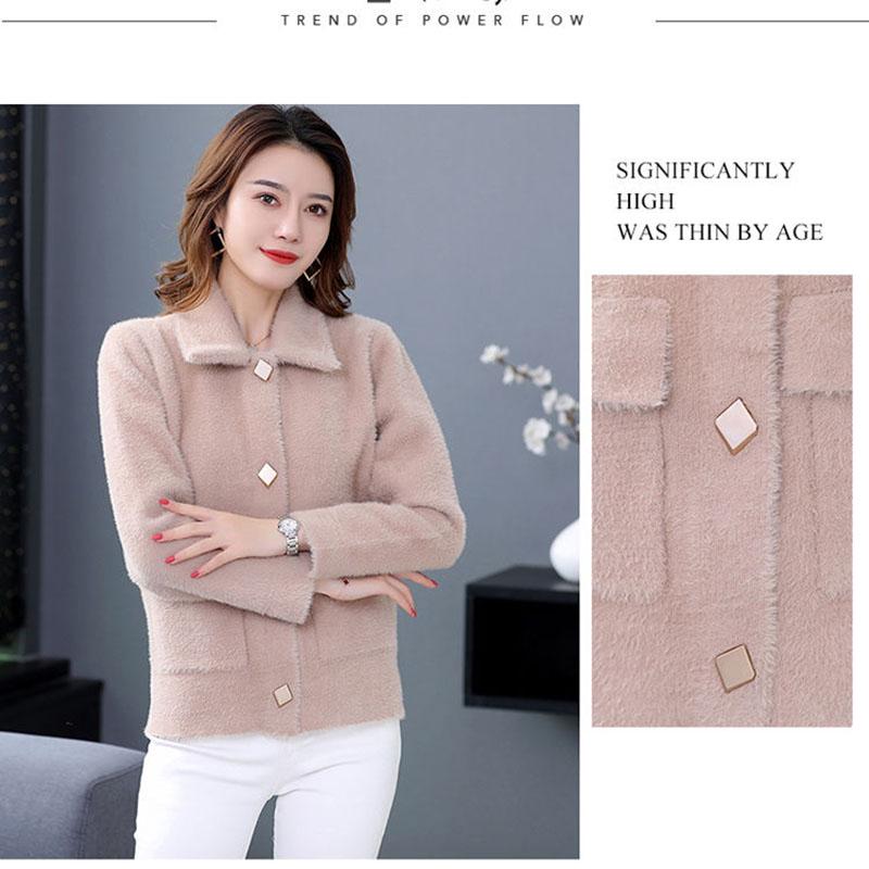 Fuzzy Cardigan Sweater for Women Imitation Mink Velvet Jacket Women Short Mohair Cardigan Lapel Knitted Cardigan Sweaters with Pockets