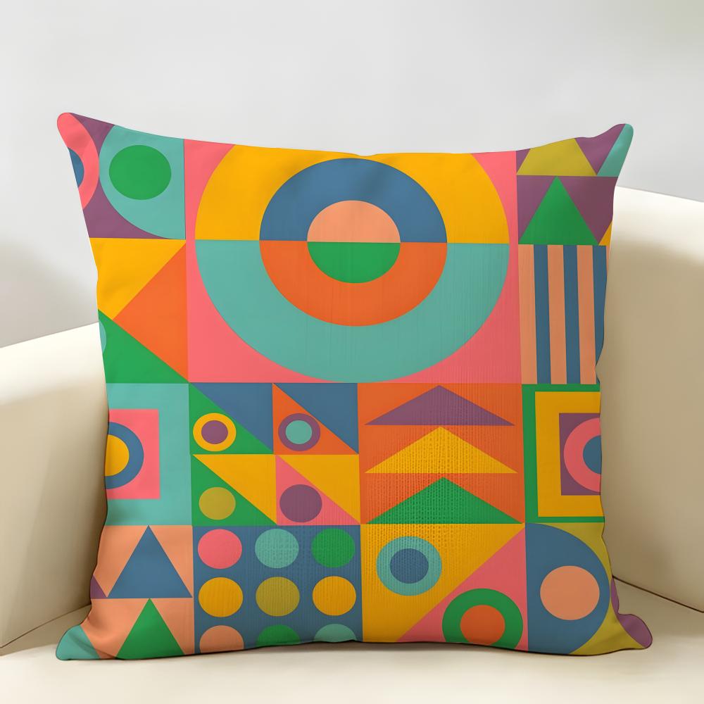 Geometric Patterns Cushion Cover Natural Linen Organic Fabric Double-Sided Printing Breathable Perfect For Home Decor
