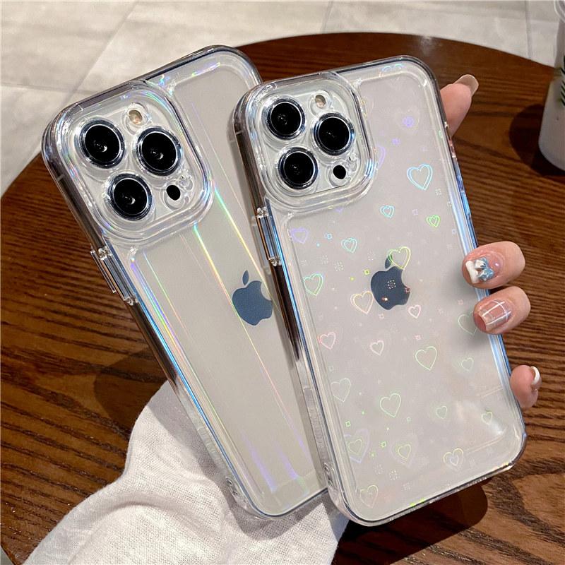 Gradient Rainbow Laser Phone Cases For Iphone 13 11 12 Pro Max Xs Max Xr X 7 8 Plus 13 Pro Transparent Soft Clear Acrylic Cover