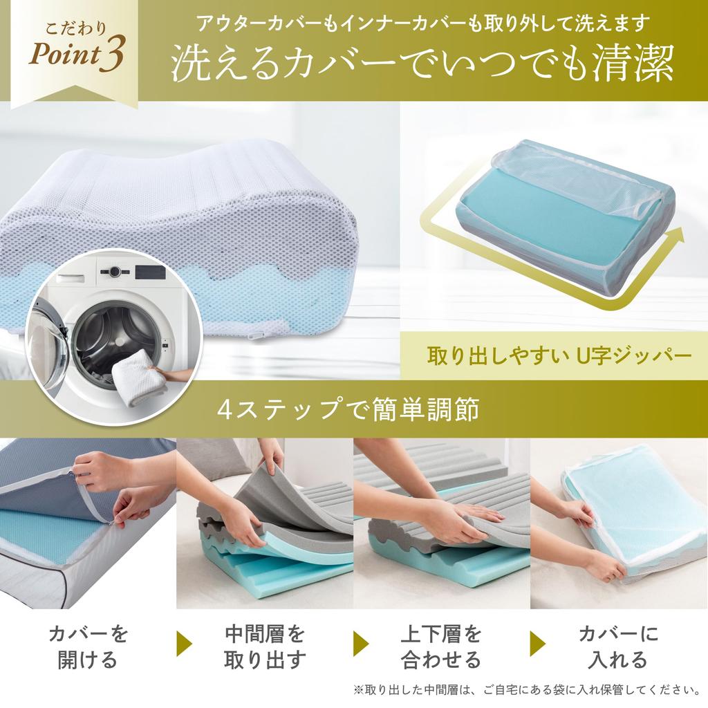 GOKUMIN Memory Foam Adjustable Adjustable 4 Layer No Neck Japanese Extreme Black Mirufi Pillow, Height, Firmness, Soft, Firm, Low, High, Structure,