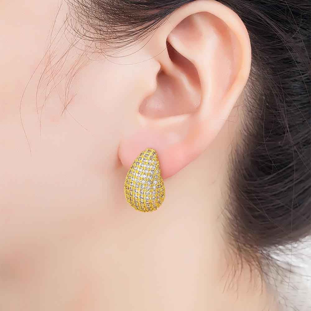 Nidin Hot Sale Glossy Waterdrop Full Zircon Earrings for Women Lightweight Hollow Gold/Silver Color Chunky Hoops Fashion Jewelry