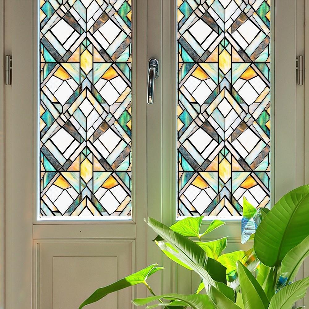 Static Cling Lattice Window Film Non-Adhesive Static Cling Film  Doors Installation