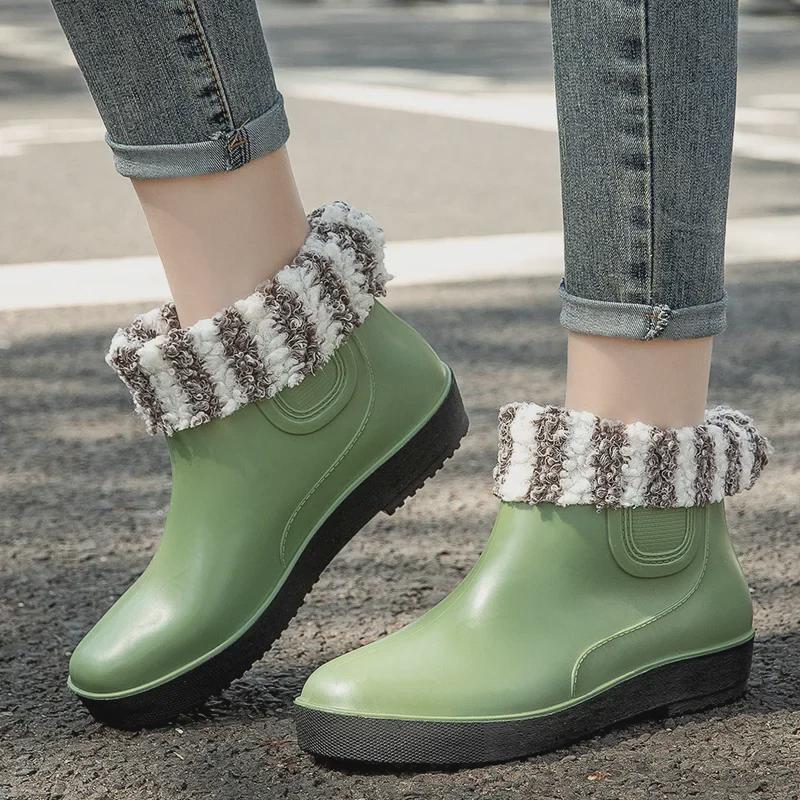 Женские водонепроницаемые нескользящие модные резиновые сапоги - короткая трубка, толстая подошва, идеально подходят для активного отдыха, например, рыбалки и мытья автомобиля