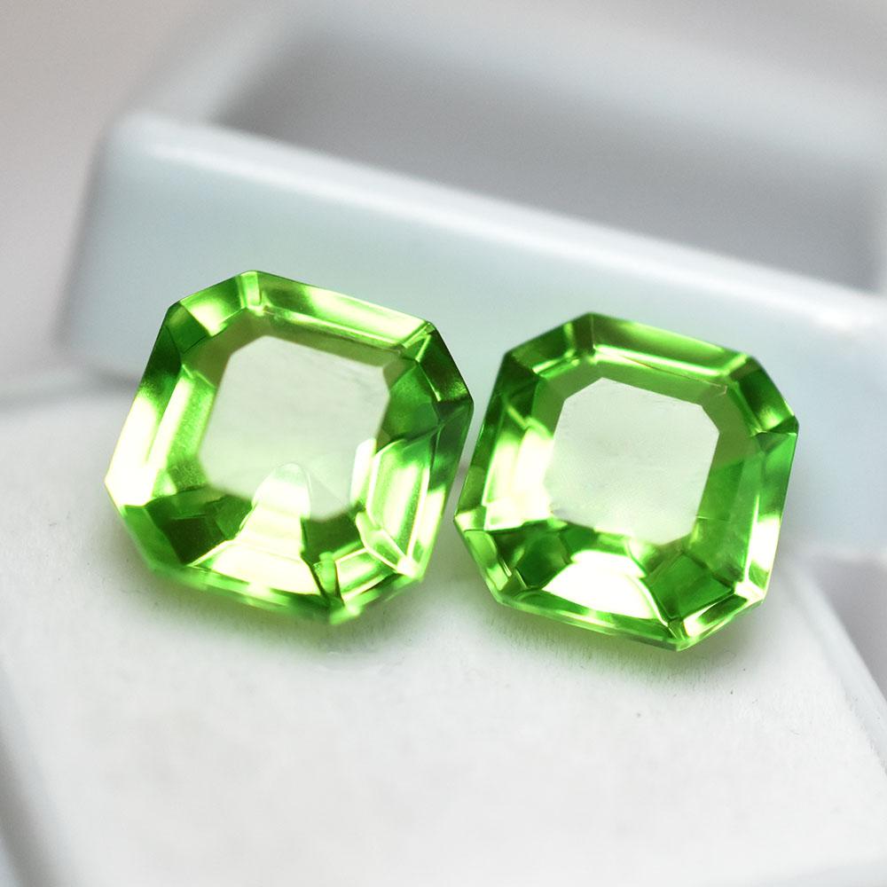 High Quality Natural Green Peridot 14 Ct Square Cut Pair Gemstone