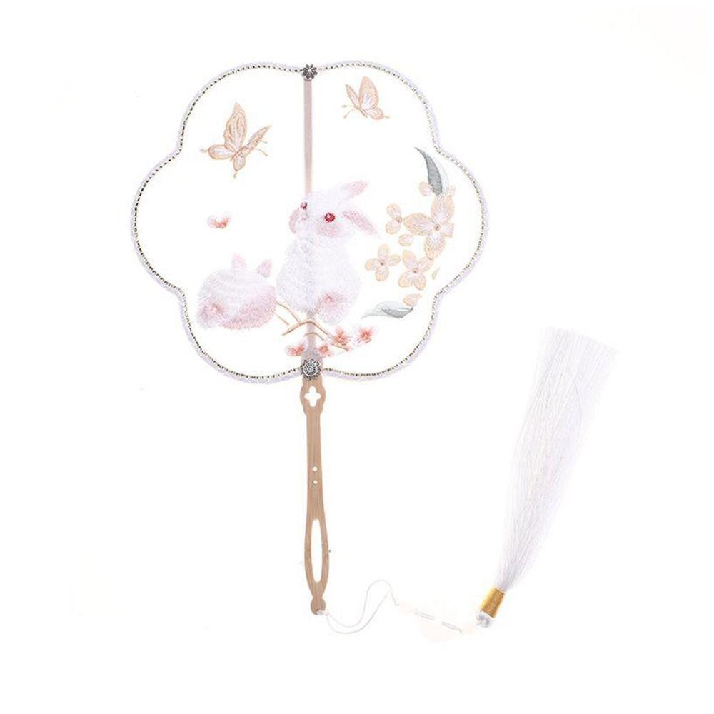 Украшение для дома с кисточкой, отделкой жемчугом, вышивкой, ручной веер в китайском ретро-стиле, с длинной ручкой