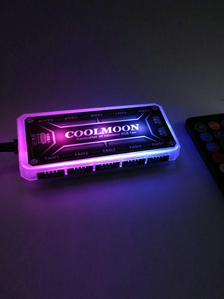 COOLMOON RGB-подсветка Пульт-диммер DC12V 5A Светодиодный интеллектуальный контроллер цвета 10x 6-контактных портов для вентиляторов 2x 4-контактных порта для световых полос для RGB-вентиляторов