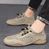 Men’s Outdoor Hiking Shoes Grey Driving Shoes Khaki Casual Slip on Summer Black Mesh Shoes Plus Size 45 46