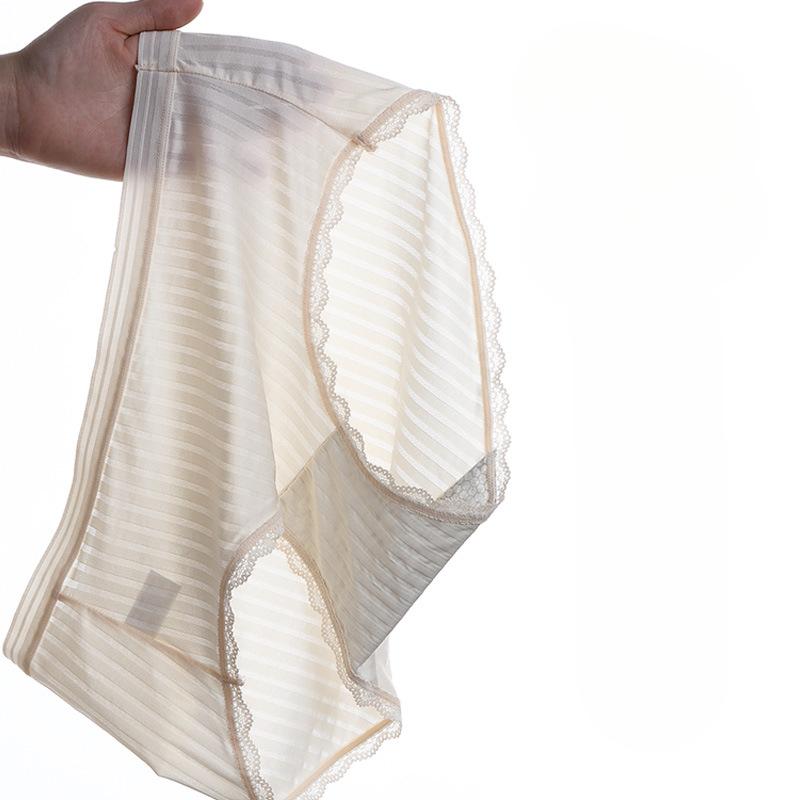 Underwear Women Sexy Ice Silk Transparent Lace Mid Waist Panties Breathable Antibacterial Bottom Crotch Briefs Plus Size Women