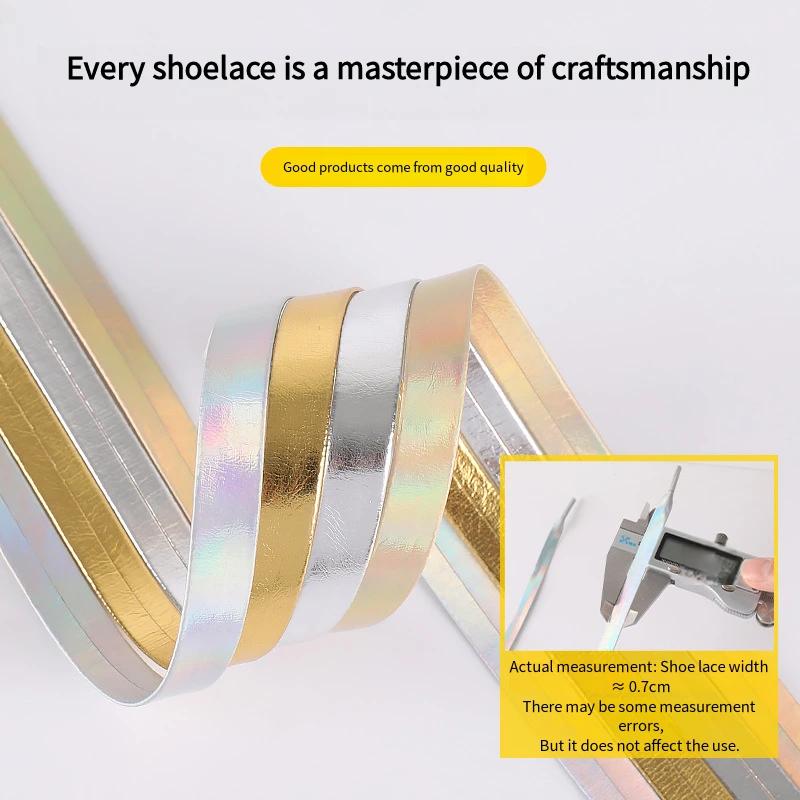 Luxury Faux PU Leather Shoelaces Gold Silver Flat Rope Shoelace Metal HeadSneakers Casual Shoes Laces 80/100/120/140/160cm 1Pair