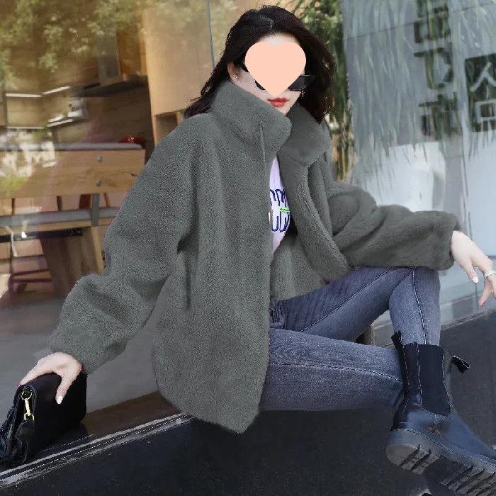 Флисовая утолщенная куртка женская трендовая зимняя двухсторонняя флисовая теплая водолазка женский кардиган воротник-стойка флисовая одежда женская