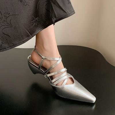 2024 Новые летние женские сандалии из натуральной кожи, овчина + свиная кожа, полностью кожаные, с перекрестными ремешками и пряжкой на щиколотке, женские туфли