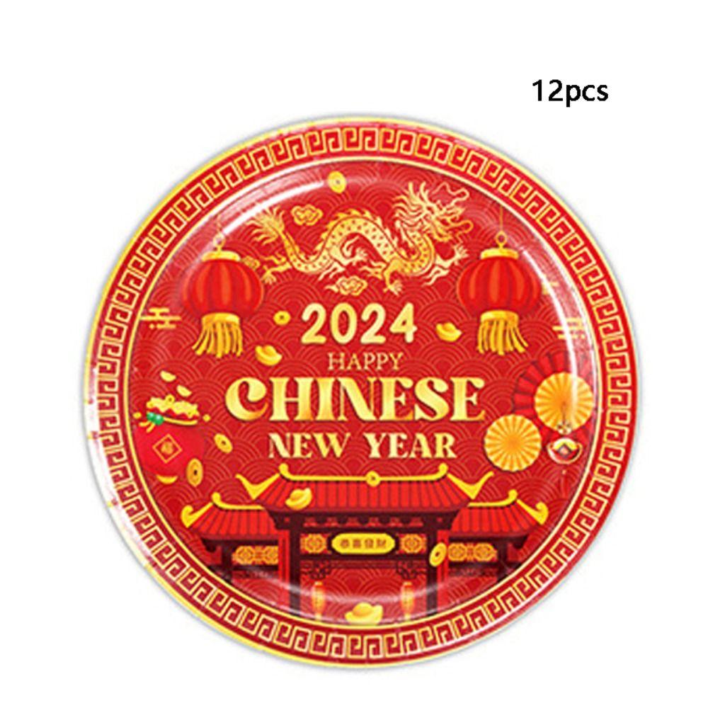 Serves 12 Paper Disposable Tableware Set Plates Cups Napkins Tablecloth Year of The Dragon