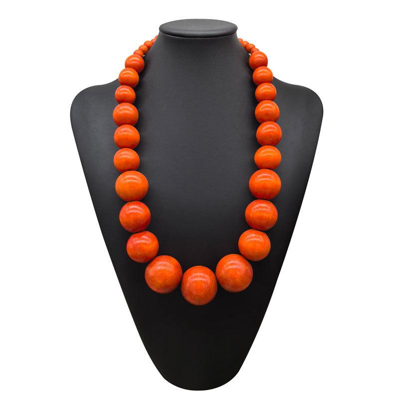 Colorful Big Wood Beads Long Necklace For Women Bohemian Wooden Beaded Decorations Statement Fashion Jewelry