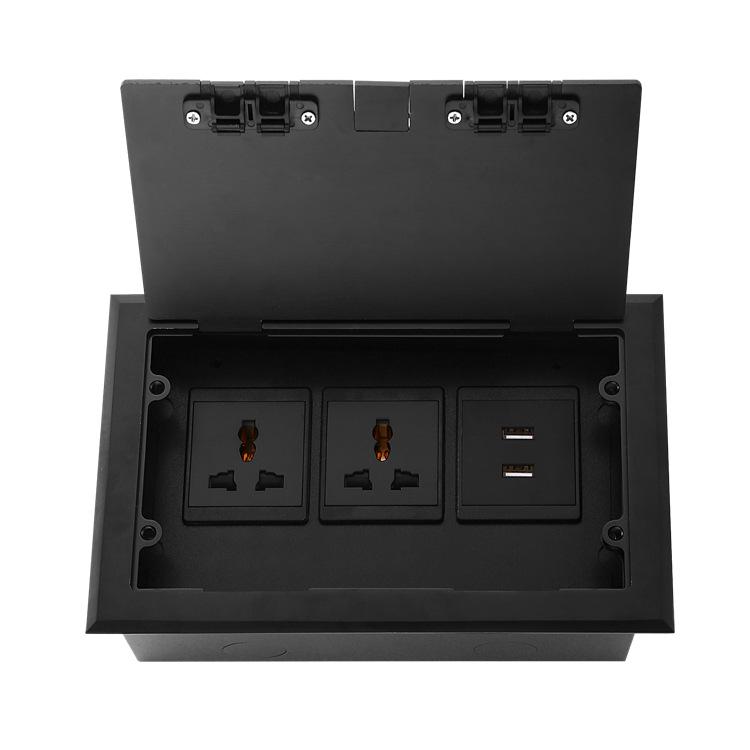 Напольная розетка с крышкой, Power и USB, из черной нержавеющей стали (Стандарт Великобритании/ЕС)