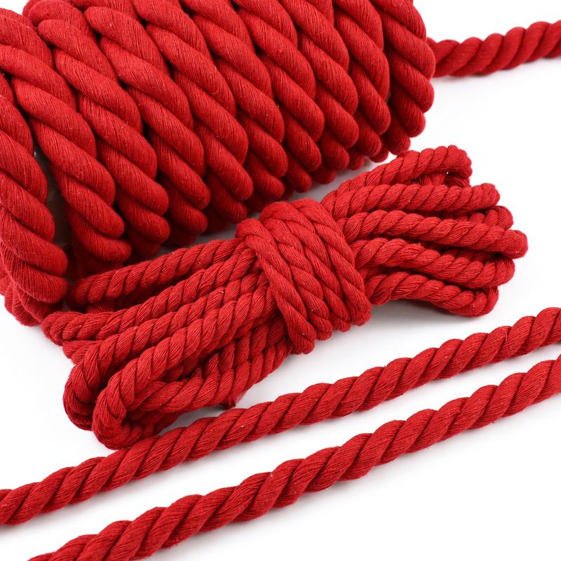 4/5/10/20M Red Sewing 3 Shares Twisted Cotton Cords 5-20mm Bag Belt Macrame Cord Knapsack Braided Rope DIY Clothes Accessories