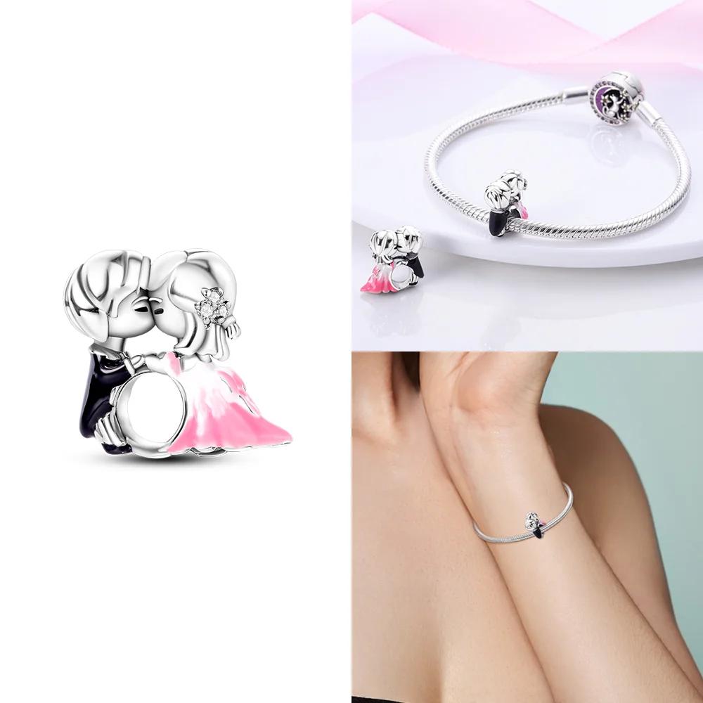 Розовый Шарм Сердце Любви Семьи Оригинальные Медные Бусины Подходят для Браслета Пандора Сделай Сам Сестра Мама Дружба Подвеска Изысканное Подарочное Ювелирное Изделие