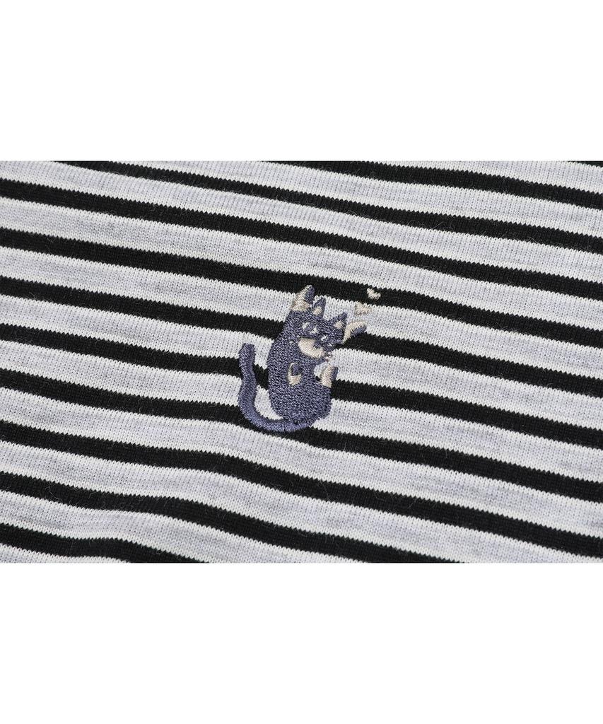 CPGN STUDIO Falling Cat Striped Crop Short Sleeve Tee Black