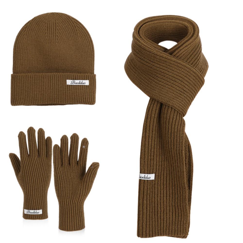 Solid Color Hat Scarf Gloves Set Warm Winter Beanie Hat Neck Protector Thermal Knit Cap  Skiing