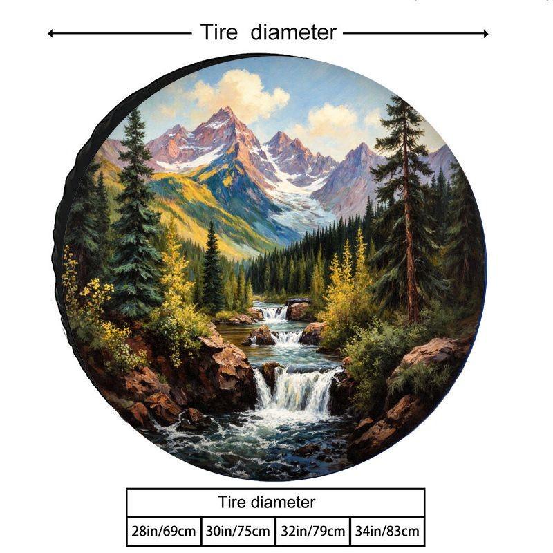 Mountain River Landscape Tire Cover Polyester Spare Wheel Protector Dustproof for SUV RV Truck