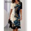 Модное элегантное женское платье размера плюс 8XL 9XL с коротким рукавом и круглым вырезом, повседневное платье для отдыха, платье большого размера с цветочным принтом и трапециевидной формой